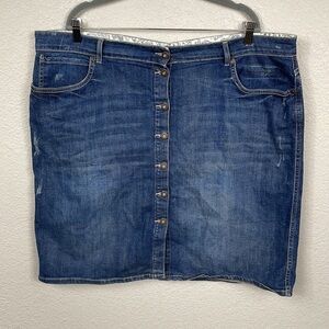 Marks & Spencer Denim Button Front Pencil Skirt Blue Jean Sz 22